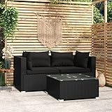 BULANED 3-TLG. Garten-Lounge-Set mit Auflagen, Terassenmöbel Wetterfest, Loungemöbel Terrasse, Garten Sitzgruppe, Sitzecke Balkon, Schwarz Poly Rattan