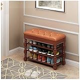 Schuhbank, Retro-Heimschuhschrank, Wickelhocker, Schuhregal mit Sitz aus massivem Holz, Garderobenbank, Flip-Design, Aufbewahrungsregal, Pu-Leder, schnelle Montage, Wohnzimmer, Badezimmer, H