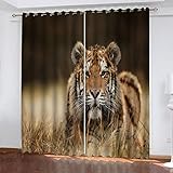 BONDIJ Gardinen Mit Ösen Schlafzimmer Verdunkelungsvorhang 3D Prärietier Tiger Muster Blickdicht Vorhang, Wohnzimmer Fensterdekoration Thermogardine 2 Stücke 260X280cm(HxB)