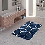 TT Home Badematte, Kurzflor-Teppich Für Badezimmer Mit Rauten-Muster In Blau Weiß, Größe:60x100 cm