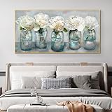 GEMMII Abstrakte Vintage-Pfingstrosen bei weißen Blumen, Poster, Drucke, Gemälde, Wandkunst, Vase, Wandkunst für Wohnzimmer-Dekoration, 60 x 120 cm Rahmen
