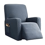 DSHUB Vier Paar Stretch-Liegebezug, Liegebezug, Jacquard mit elastischem Boden, Liegebezug mit Seitentaschen, für Wohnzimmer – blau