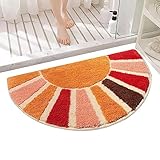 Firulab Boho Badezimmerteppiche,Halbrunder Duschvorleger | 16 x 30 Zoll halbrunde Matte, wasserabsorbierender Badteppich für Badezimmer, Bodenmatte, Sonnenblumen-Bodenmatte