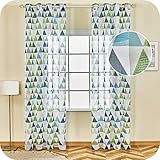 Topfinel Transparente Vorhänge Geometrisches Dreieck Lichtdurchlässige Kurze Gardinen Dekoschal für Fenster Wohnzimmer Schlafzimmer Kinderzimmer Lange Gardinen 2er Set je 145x140cm (HxB) Grün