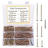 150 Stk Holzbauschrauben, Holzschrauben, Terrassenschrauben mit Torx-Antrieb, Spanplattenschrauben, Senkkopfschrauben, Flachkopf Selbstschneidende Universalschrauben für Dachkonstruktionen, M5