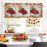 Herbst Fenster Volant Stange Tasche Panel für Küche Schlafzimmer Fenster Bauernhof Herbst Ernte Rot Truck mit Kürbis Volants Thanksgiving Kurzer Vorhang Badezimmer Fensterbehandlung Vorhänge Vintage