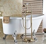 Gowe Luxus Golden Messing Badezimmer Dusche Wasserhahn montiert freistehend Badewanne Filler Keramik Griff Spritze