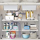 Erweiterbar Unter Waschbecken Regal,2 Etagen Spülenunterschrank organizer,Verstellbar Unterschrankregal,Spülschrankregal,küchenregal,Schrankeinsatz küche,küchenschrank organizer mit 8 Paneelen,Weiß