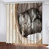 Fenster Vorhang Schlaufen-Vorhang 2 Stück x 140 B x 175cm H Tier & Graue Katze Dekorative Gardine Schlaufenschal Fenster-Schal