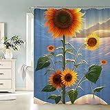 TAOLU 100% Polyester Stoff Sonnenblume Shower Curtain Anti-Bakteriell 120x180 Wasserdicht 3D Badvorhang Waschbar Blumen Landschaft Natur Duschvorhänge für Badzimmer mit 12 Haken
