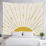 SVBright Boho Sun Stoff Wandbehang Tapisserie 59Wx51H Inch Abstract Retro Mid Century Sunset Sunrise Vintage Minimalist Yellow Beam Beige Home Decor Art for Living Room Bedroom Dorm