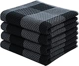 Moosfor 4er Set Geschirrtücher, 100% Baumwolle, 33 x 71 cm, Weich Geschirrhandtücher Saugfähig Küchenhandtücher Küchentücher, Fusselfrei Plaidmuster Geschirrtuch Putztücher, Schwarz & Grau