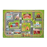 Relaxdays Spielteppich Straße, Stadt-Motiv, rutschfest, Autoteppich für Jungs & Mädchen, Polyester, BxT 150x100 cm, bunt, 1 Stück