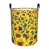 Runder Wäschekorb mit Sonnenblumen-Motiv, zusammenklappbar, hohe Kleiderkörbe, Wäschesack für Badezimmer, Schlafzimmer