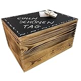 WoodGall Holzkiste mit Deckel groß 40×30×22cm – Aufbewahrungsbox Holz mit Deckel zu Hause – Holzbox Kiefer geflammt – Spielzeug Kiste Holz – Idee für eine Geschenkbox Holz - Deckel als Kreidetafel