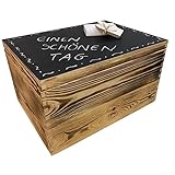 WoodGall Holzkiste mit Deckel groß 40×30×22cm – Aufbewahrungsbox Holz mit Deckel zu Hause – Holzbox Kiefer geflammt – Spielzeug Kiste Holz – Idee für eine Geschenkbox Holz - Deckel als Kreidetafel