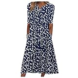 Prom Dress Modisch Drucken Kleider Elegant Kleider Damen Elegante Slim Passform Summer Dress for Women Strandkleid Damen Große Größen Elastisch Kleid Damen Festlich Boho Kleidung Damen Navy L
