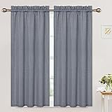 CAROMIO Küchenvorhänge Blickdicht Waffel Scheibengardinen im Landhausstil Navy Verdunklungsvorhang Bistrogardinen aus Polyester Fenstervorhang für Schlafzimmer 2 Stück, B76 x H115 cm