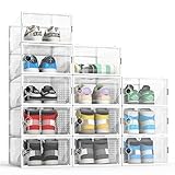 Hrrsaki 12 Stück faltbare Schuh-Aufbewahrungsboxen, Schuhboxen, transparenter Kunststoff, stapelbar, passend für Damen/Herren, Größe 427 (3333 (333 cm) .03 cmx22.9x14 cm) weiß (12)