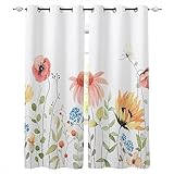 HYFBH 2 Panels Frühling Aquarell Blumen Laub Schlafzimmer Moderne Wohnzimmer Küche Vorhänge Home Kinderzimmer Dekor Fenstervorhänge WxH/2x250x265cm Vorhang Blickdicht