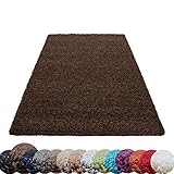 HomebyHome Shaggy Hochflor Teppich Wohnzimmer Braun 80x250 cm, Flauschiger Weich Einfarbig Wohnzimmerteppich in 14 Farben - ÖKO-TEX Zertifiziert, Schmutzabweisend und Pflegeleicht