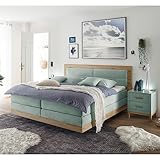 Lomadox Boxspringbett 180x200 cm mit Topper | Doppelbett in Mint und Holz mit Härtegrad H2