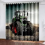 LWXBJX Blickdicht Vorhang für Schlafzimmer Wohnzimmer - Grau Bauernhof Traktor - 3D Druckmuster Öse Thermisch isoliert - 140 x 160 cm - 90% Blickdicht Vorhang für Kinder Jungen Mädchen Spielzimmer