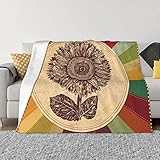 ZORIN Fleece-Überwurfdecke, 101,6 x 76,2 cm, Vintage-Sonnenblume, Regenbogenstreifen, Kinder, Erwachsene, flauschig, Flanell, Decken, Bett, Sofa, Decke, Tagesdecke für Schlafzimmer, Reisen, Camping