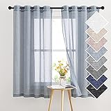 PONY DANCE Landhausstil Vorhang Leinenoptik - Gardienen 2-Set H 160 x B 140 cm Voile Gardinen Kurz Wohnzimmer Dekoschals Vorhänge Halbtransparent Ösenschal, Dunstblau