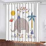 WIRMEC Vorhänge Wohnzimmer Blickdicht Gardinen Verdunkelungsvorhang Schlafzimmer Kinderzimmer Thermovorhang Fensterdekoration 3D Cartoon Grauer Elefant Muster Ösenschal 2Er Set H 232 X B 264 cm