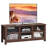 COSTWAY TV-Schrank Fernsehschrank Holz, TV-Lowboard für 60 Zoll Fernseher, Fernsehtisch mit Offener Stauraum 135 x 39,5 x 54 cm (Brown)