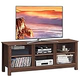 COSTWAY TV-Schrank Fernsehschrank Holz, TV-Lowboard für 60 Zoll Fernseher, Fernsehtisch mit Offener Stauraum 135 x 39,5 x 54 cm (Brown)