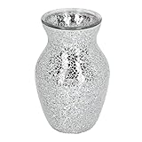 Mosaik-Vase, Dekorative Crackle-Glas-hohe Silberne Vase für Trockenblumen, Glänzende, Stilvolle Mosaik-Glas-Blumenvase, Dekoration für Wohnzimmer, Esszimmer, Schlafzimmer, Arbeitszimmer, Hochzeit, 20