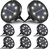 FLOWood Solar Bodenleuchte Aussen 8 Stück, 6000K Solarlampen für Außen 8 LED Solarleuchten Garten Wasserdicht Schwarz Kunststoff für Deck, Garten, Gehweg, Rasen, Hof, Kaltweiß
