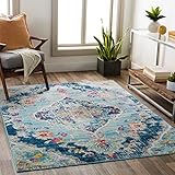 Surya Palma Vintage Teppich - Orientalischer Teppich Wohnzimmer, Esszimmer, Schlafzimmer - orientalischer Boho Teppich, Kurzflor Teppich für einfache Pflege - Teppich Groß 160x216cm in Blau