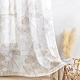 Treatmentex Gardinen Transparente Taupe weiße Lotus-Druck Vorhänge mit Ösen Weiche Chiffon Voile Gardinen mit Blumenmuster Fenstervorhänge für Wohnzimmer Schlafzimmer-2 Stücke(Taupe,140 x 225cm)