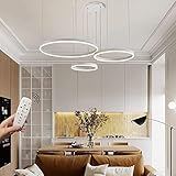 STARRYOL Moderne LED Pendelleuchte, 3 Ringe White Paint Collection, verstellbare Licht Pendelleuchte, moderner Deckenleuchter, dimmbar 2700 K - 6500 K, mit Fernbedienung 78 W