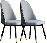 HAVMAK Moderne Küche Esszimmer Stühle Set Küche Modernes Design Esszimmerstuhl 2er Set Mikrofaser Leder Stühle Holzbeine Küchenstuhl Weich Gepolsterter Sitz für Büro Küche (Farbe: Grau + Schwarz)