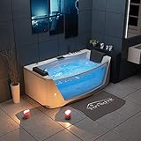 Tronitechnik Whirlpool Badewanne Milos 180cm x 88cm mit Heizung, Wasserfall, Hydromassage, Airpool und Farblichtherapie 2 Personen Pool mit LED Farblicht, Kopfkissen