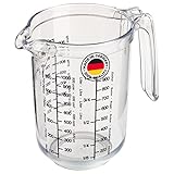 Westmark Messkanne/-becher mit mehrsprachigen Messskalen und verschiedenen Maßeinheiten, Füllvolumen: 1 Liter, Kunststoff, Gerda, Transparent, 30682270