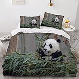 CHAADS Bettwäsche Set 220 * 240 3D Bedruckte Bette Kinder Junge Schwarzer Und Weißer Panda Bettbezug Warme Bequem Bettwäsche Mikrofaser Tiere mit Reißverschluss und Kissenbezug 50×75cm