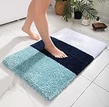 chakme Extra Dick Badematte rutschfest waschbar, Mikrofaser Badezimmerteppich Zottelig Badvorleger, DREI-Farben Gestreifte Badteppich für Badezimmer, 43 × 61 cm, Gemischtes Blau