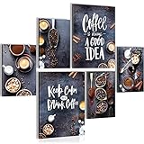 Bilder Set - AUFHÄNGFERTIG - KEIN EXTRA RAHMEN BENÖTIGT - Kaffee Küche Coffee Modern Blau Braun - Esszimmer Küchenbilder N007263a