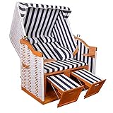 XINRO® XL Strandkorb Weiss blau für Balkon + WINTERFESTER Strandkorb Schutzhülle - weißes Polyrattan Ostsee Strandkorb Sylt