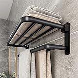 Handtuchhalter,Wandmontage Handtuchhalter ohne Bohren Bad mit 2 Handtuchstangen, Aluminium Badetuchhalter, Matt schwarz,58cm