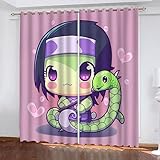 Vorhang Schlafzimmer Cartoon-Schlange Gardine Blickdicht Perforierte aus Polyester mit 3D-Digitaldruck 2 Stücke Tiere Kawaii Vorhänge für Wohnzimmerdekoration 260x140（2x130x140）