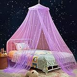 Beyeutao Betthimmel mit Fluoreszierenden Leuchten Leuchtende Sterne Betthimmel Mädchen Violett Baldachin Kinderzimmer Himmelbett Vorhänge Moskiton Babybett Himmel. (violett)