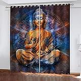 3D Indische Buddha-Statue Muster Ösenvorhang Blickdicht, Verdunklungsvorhänge Thermogardine Für Kinderzimmer Schlafzimmer Wohnzimmer Modern Küchengardinen, Vorhang Wärmeisolierend 2Er Set