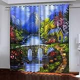 Vorhänge Blickdicht Abstrakte Berglandschaft 140(B) X160(H) cm Curtains - 3D Patterns Microfiber Blackout Fabric Eyelet Window Drapes for Kids Bedroom Wohnzimmer Jungen- Und Mädchenzimmer