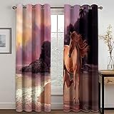 KEIBEK Kinderzimmer Verdunklungs Vorhänge 2Er Set Ösen Digitaldruck 3D Cartoon Großes Pferd Wohnzimmer Thermogardine 160X200Cm (HxB)
